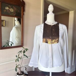 Free People New Romantics Copper sequins button down shirt size M